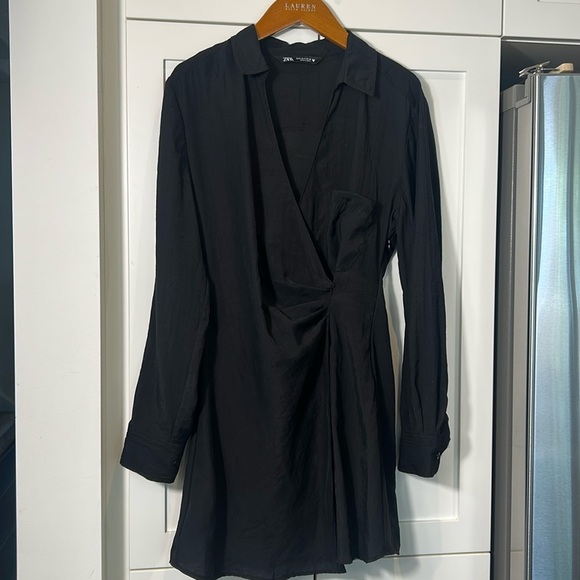 Zara Black Wrap V-Neck Long Sleeves Mini Dress Size S - Picture 13 of 17
